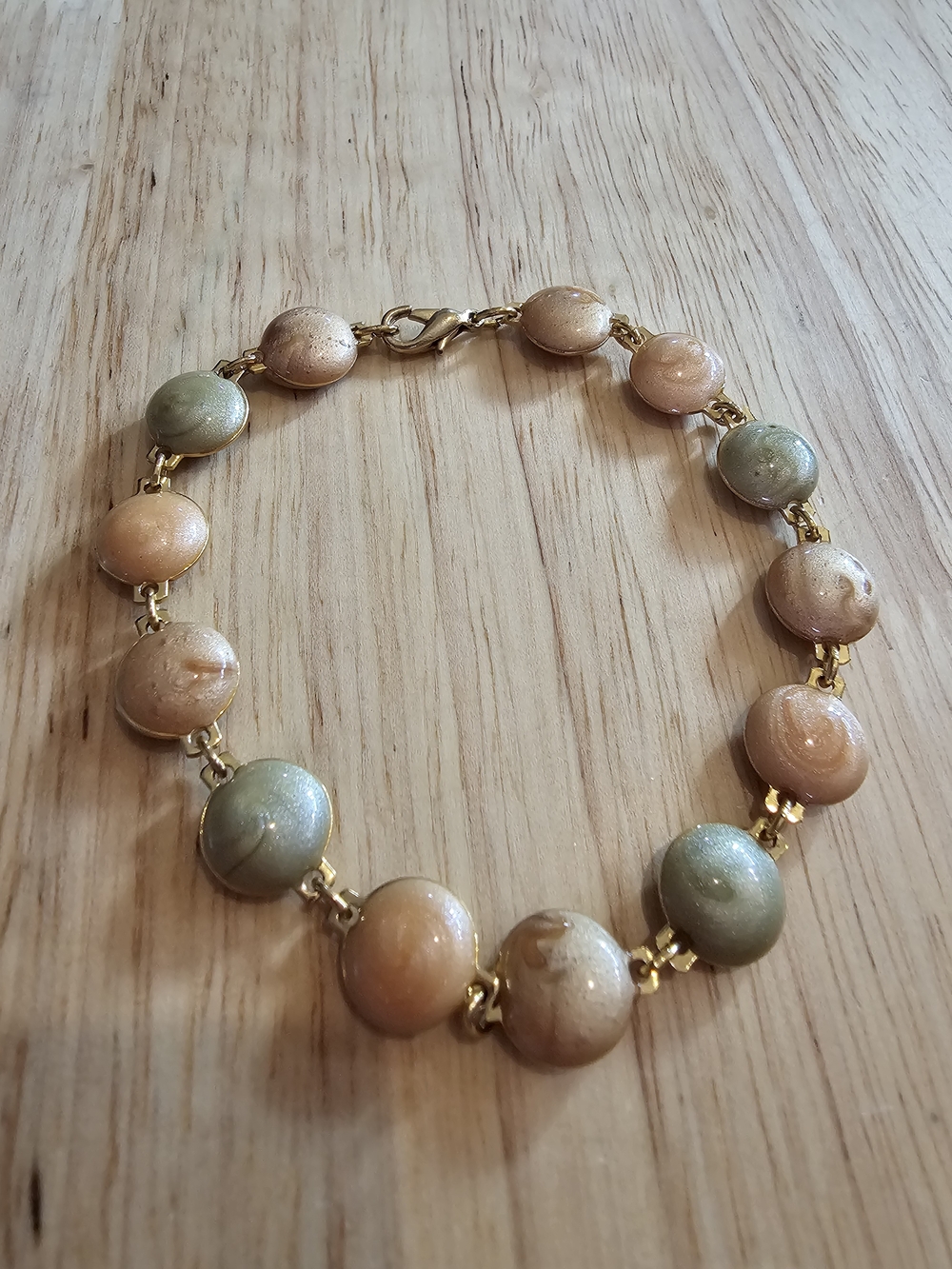 Pearlescent Peach & Sage Bead-Link Bracelet